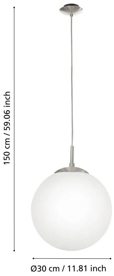 Lampa wisząca w biało-srebrnym kolorze ze szklanym kloszem ø 30 cm RONDO – EGLO