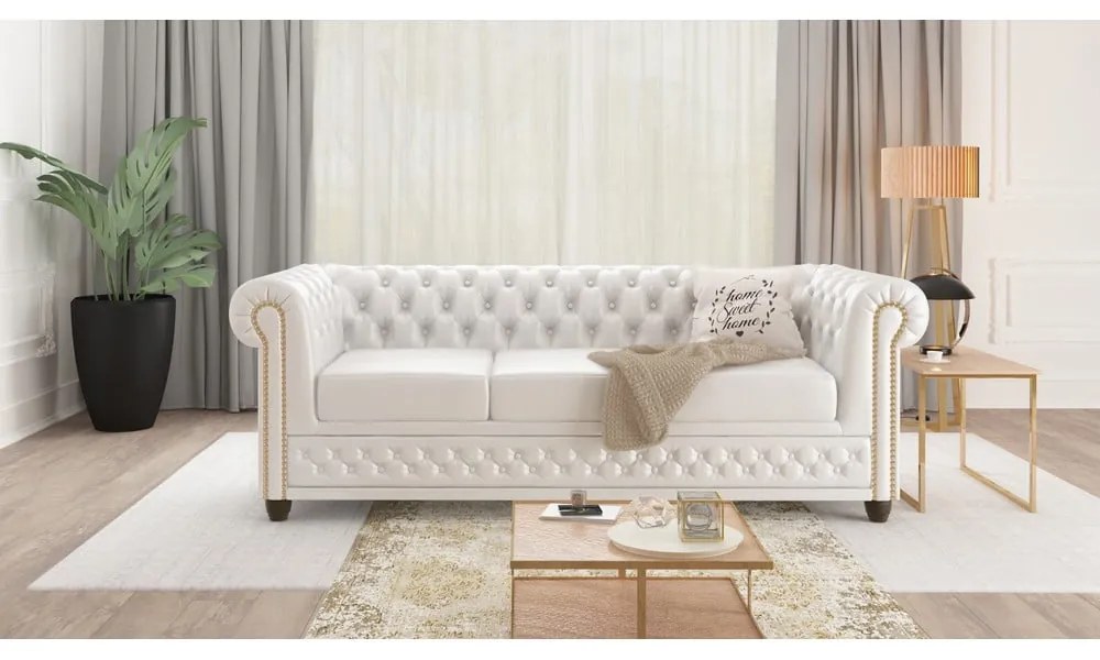 Biała sofa z imitacji skóry 203 cm York – Ropez