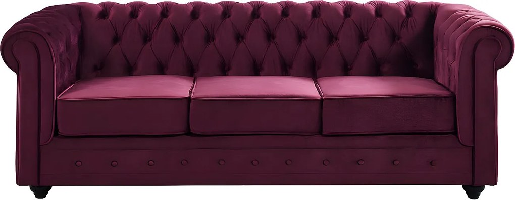 Kanapa 3-osobowa CHESTERFIELD – welur w kolorze purpurowym