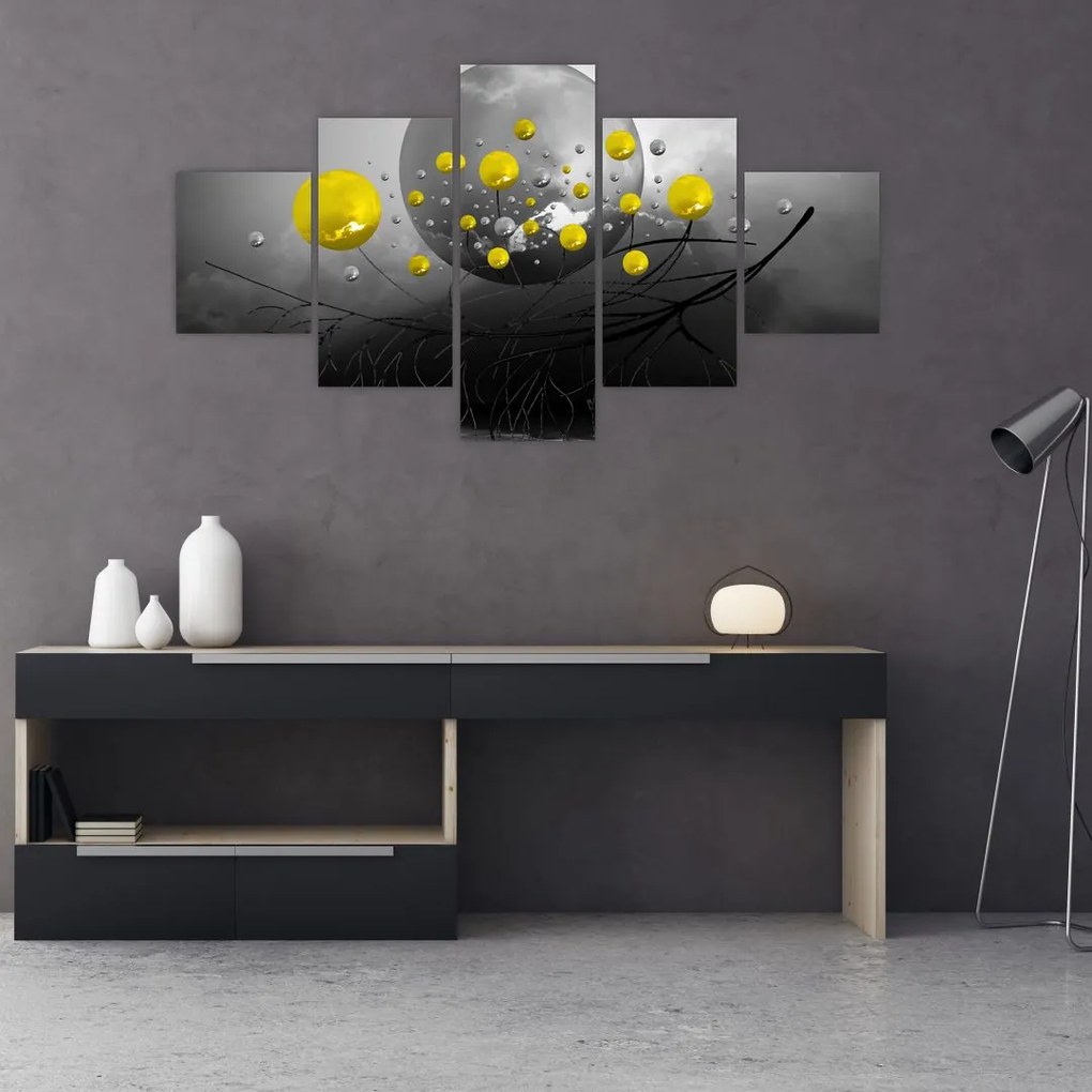 Obraz - żółte abstrakcyjne kule (125x70 cm)