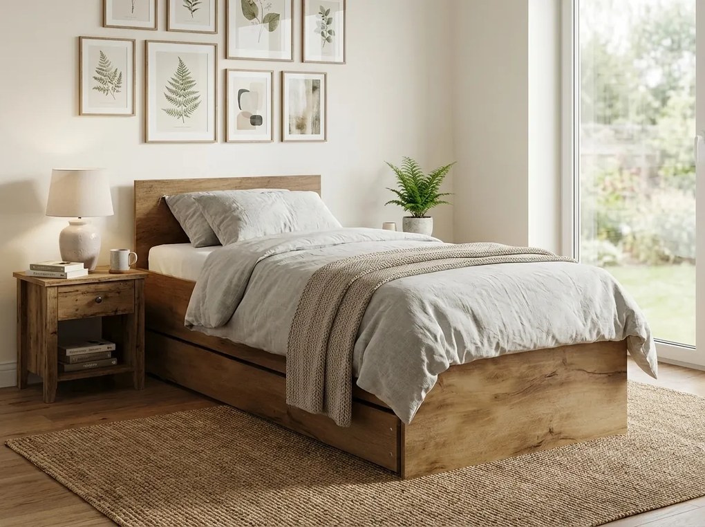 Łóżko ELISA 90 x 200 cm, dąb artisan Stelaż: Ze stelażem listwowym rolowanym, Materac: Materac Sommera 18 cm