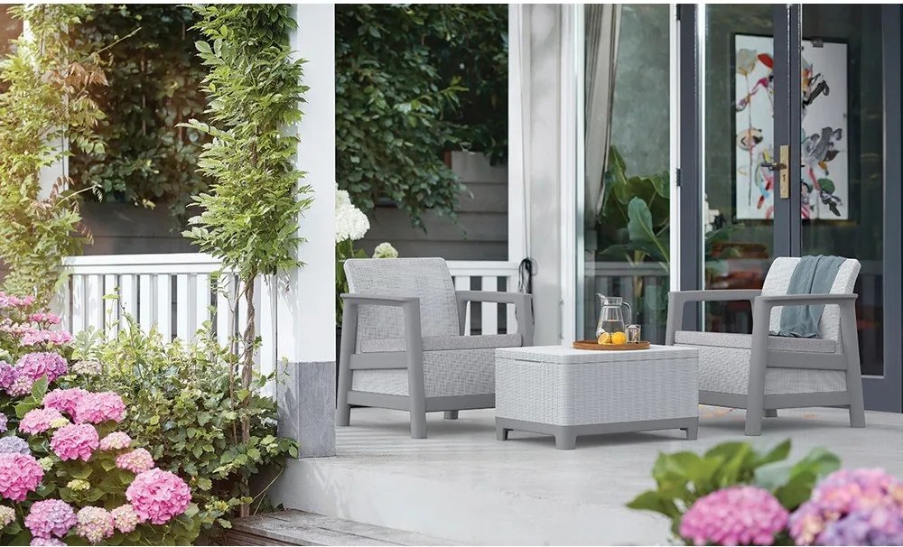 Jasnoszare plastikowe fotele ogrodowe zestaw 2 szt. Scandi Linea – Keter