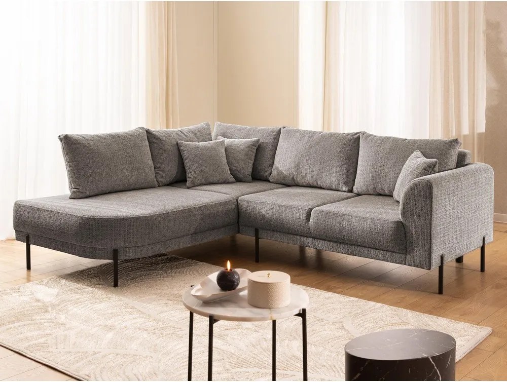 Szarobrązowy narożnik z tkaniny szenilowej (lewostronny/w kształcie litery L) Mauris – Ropez