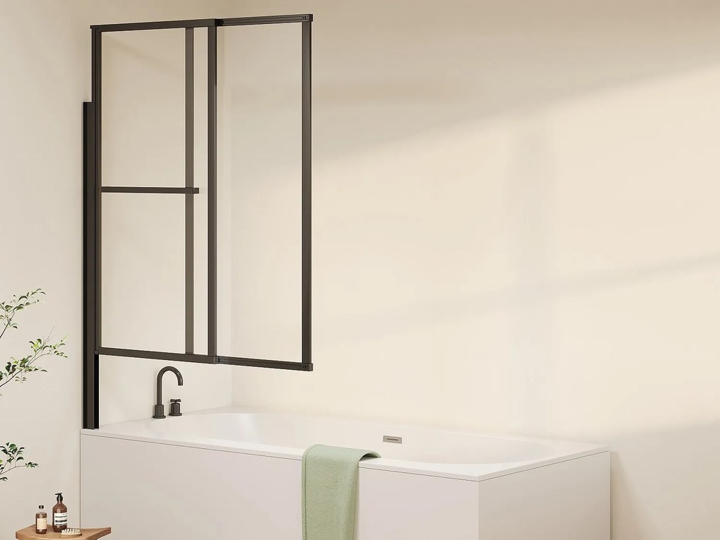 Przesuwno-podnoszona ścianka prysznicowa do wanny z uchwytem na ręcznik – czarny mat – 120 x 140 cm – VESLIRA