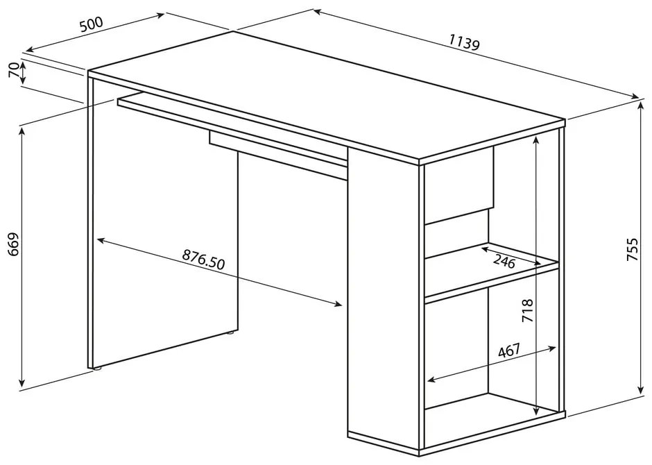 Białe biurko w dekorze dębu 114x50 cm Yale – TemaHome