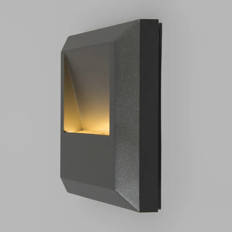 Zewnetrzna Nowoczesna lampa ścienna ciemnoszara kwadratowa z LED - Gem Nowoczesny Oswietlenie zewnetrzne