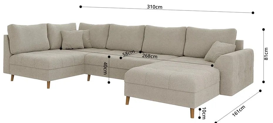 Beżowy narożnik z materiału bouclé (prawostronny/w kształcie litery U) Ariella – Ropez