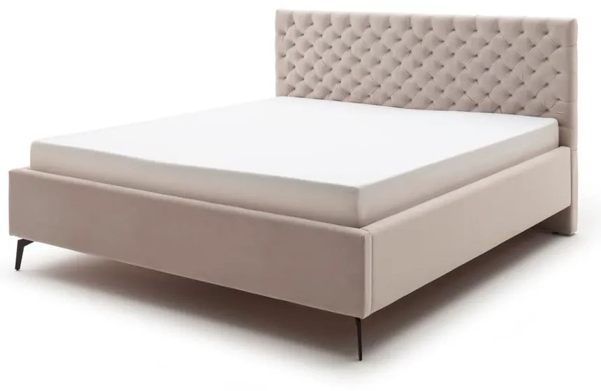 Beżowe tapicerowane łóżko dwuosobowe ze schowkiem i stelażem 180x200 cm La Maison – Meise Möbel