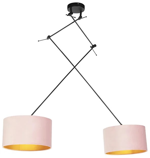 Lampa wisząca czarna z różowymi i złotymi abażurami z weluru 35 cm 2-światłowa - BlitzWiejski/ Rustykalny / Vintage Oswietlenie wewnetrzne