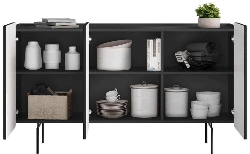 Komoda Malmi 150 cm trzydrzwiowa - czarny mat / czarne nóżki