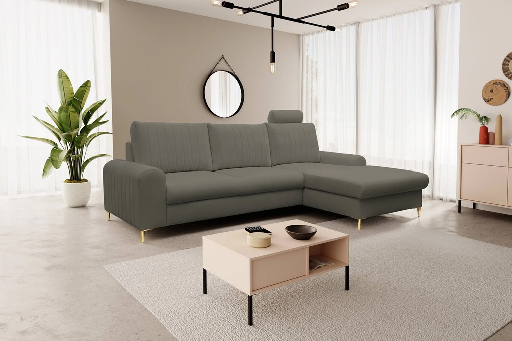 Masseno Narożnik VERONA z funkcją spania i pojemnikiem na pościel Narozniki L, Rozkładana sofa - Szary, LOFT 22
