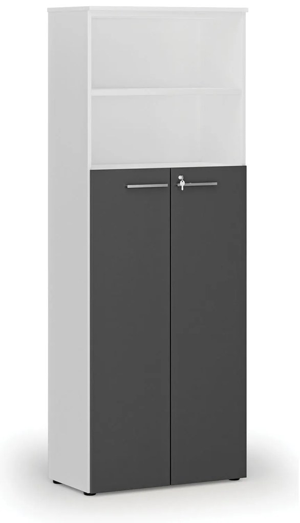 Szafa biurowa kombinowana PRIMO WHITE, drzwi na 4 poziomach, 800 x 420 x 2128 mm, biały/grafit