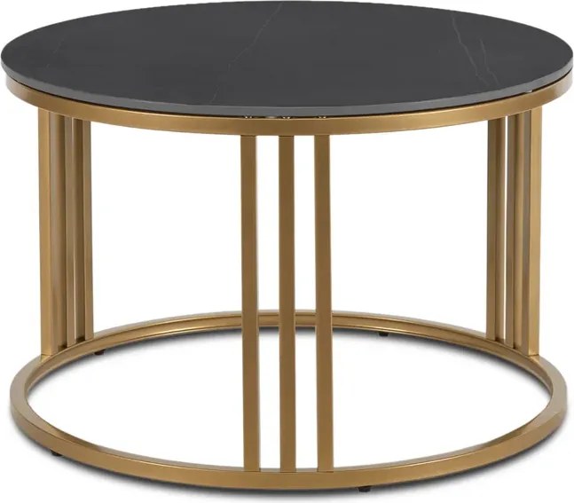 Stolik Kawowy KORIN 70 cm Czarny Marmur/Złoty Glamour