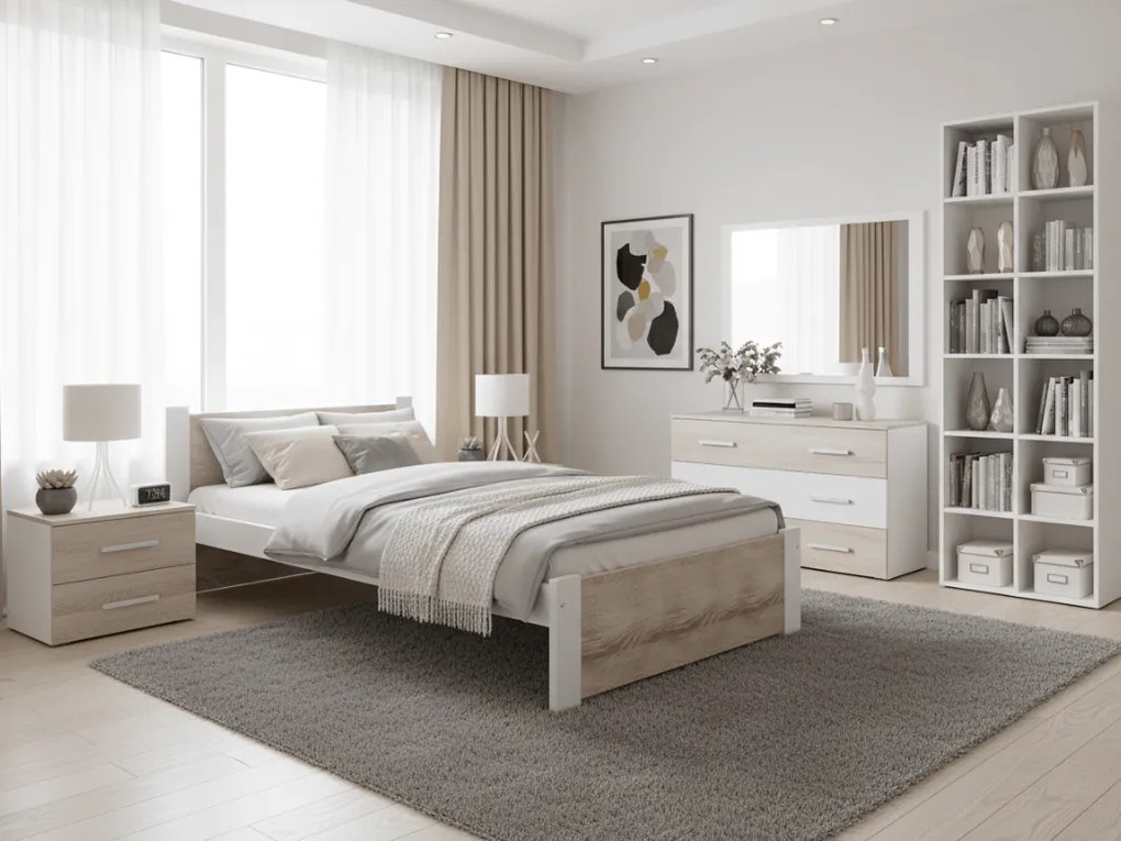 Łóżko IKAROS 90 x 200 cm, białe/dąb sonoma Stelaż: Bez stelaża, Materac: Materac Deluxe 10 cm