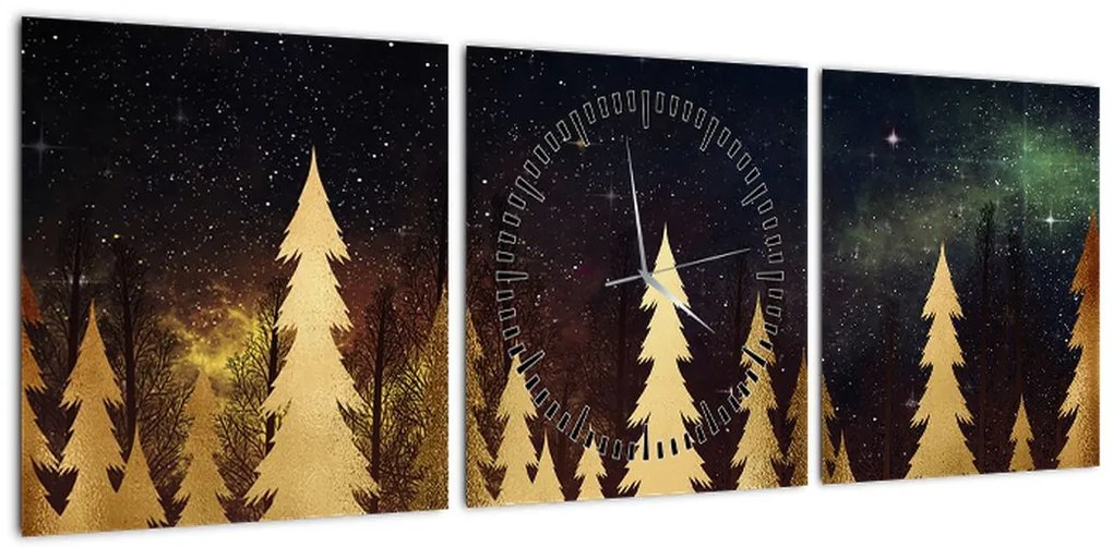Obraz - Złota noc (z zegarem) (90x30 cm)