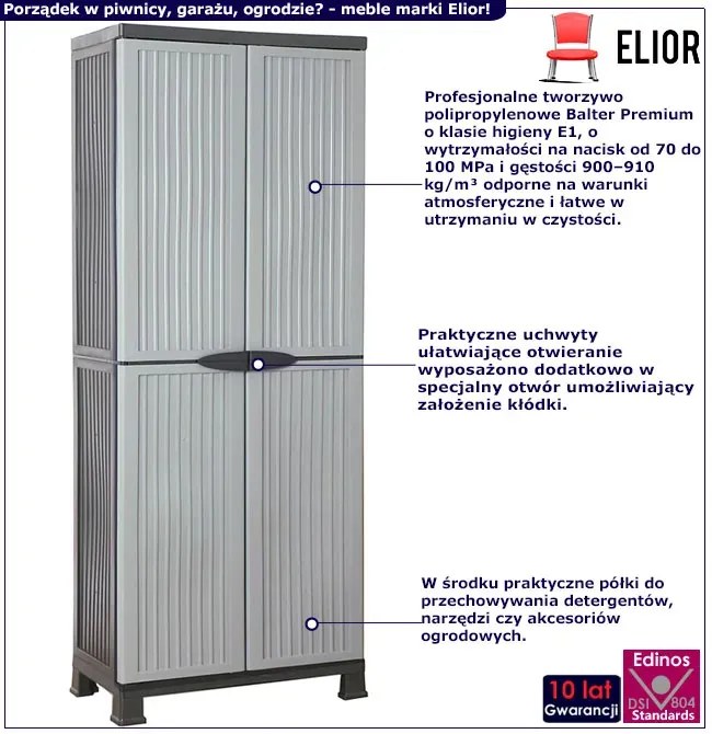 Szara dwudrzwiowa szafa gospodarcza A9-N05