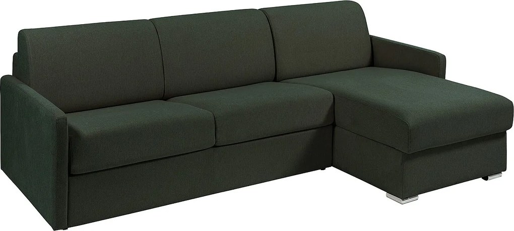 Kanapa narożna dwustronna rozkładana typu express z tapicerką w butelkowej zieleni - Miejsce do spania 160 cm - Materac 14 cm - CALIFE