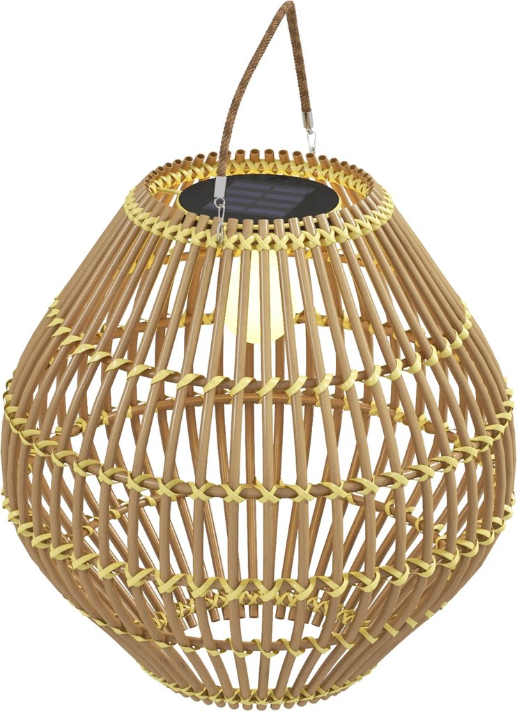 Outsunny Lampa solarna z rattanu do ogrodu Wodoodporna z czujnikiem światła Design bębna Stal żółta | Aosom PL