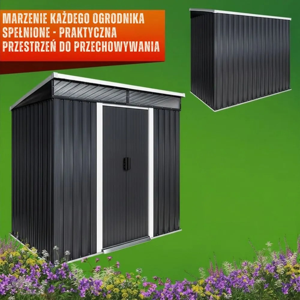 Domek ogrodowy na narzędzia L z okienkami, 200x125x180 cm, antracytowy Gardebruk