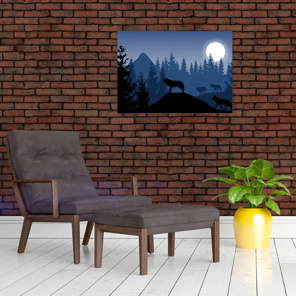Obraz - Wataha wilków pod księżycem w pełni (70x50 cm)