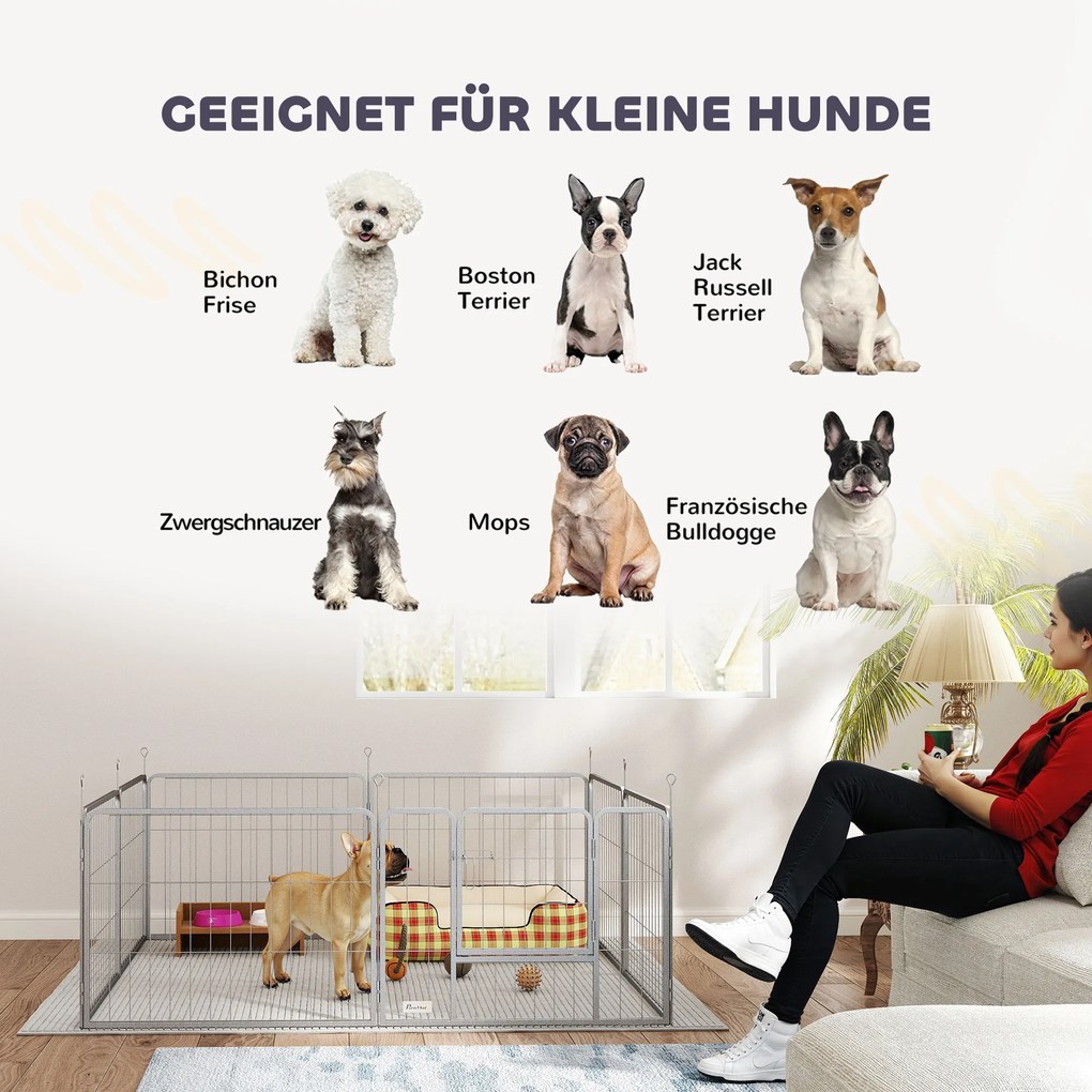 Gehege dla zwierząt domowych PawHut, ogrodzenie dla psów, plac zabaw dla zwierząt, elastycznie dopasowalne, stal nierdzewna