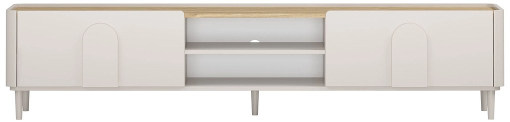 Szafka RTV Amilio 220 cm z szufladą na nóżkach - kaszmir / dąb olejowany / uchwyty kaszmir