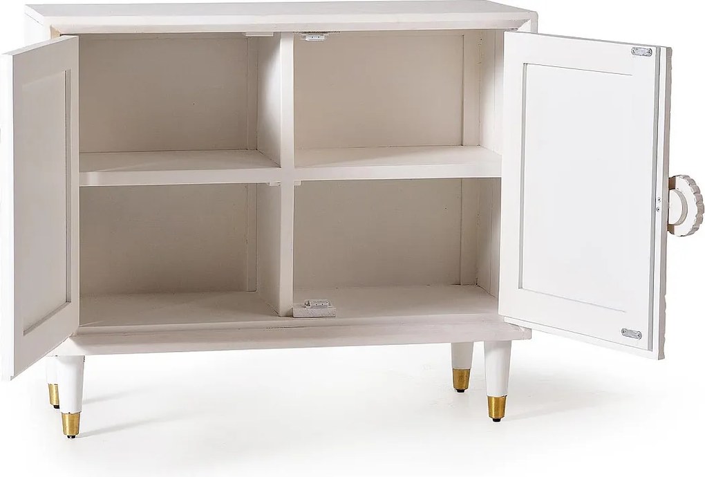 Bufet w białym drewnie manguier ze złotymi detalami