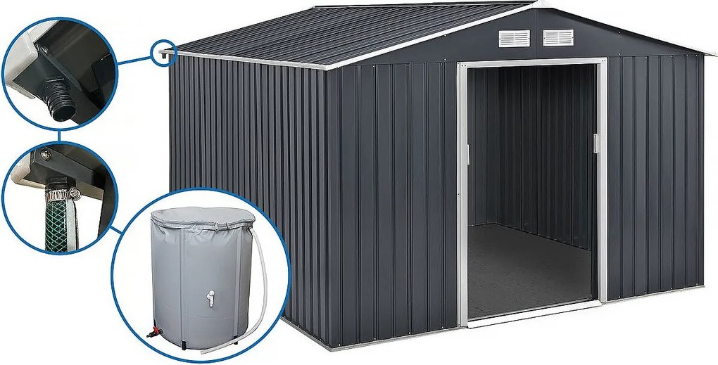 Metalowa szopa ogrodowa - "Vegas" - 12,98 m² z rynną i kolektorem wody - "Vegas" - Szary