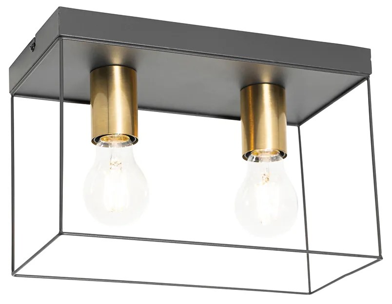 Minimalistyczna lampa sufitowa czarna ze złotem 2-światła - Kodi Nowoczesny Oswietlenie wewnetrzne