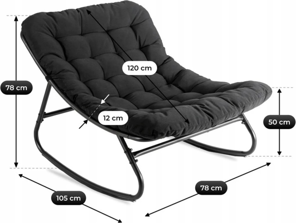 Bujany fotel na taras Aurora - bujak ogrodowy z pikowaną poduchą, czarny