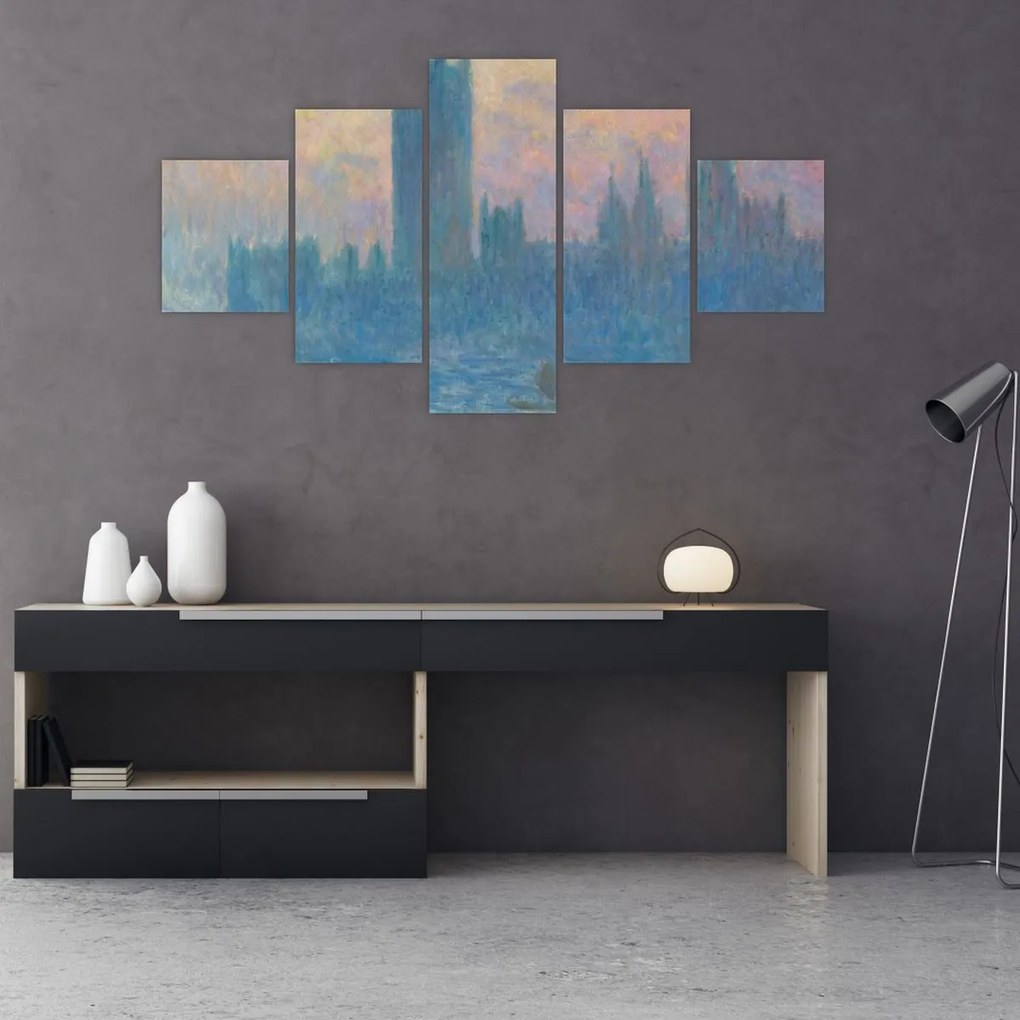 Obraz - Claude Monet, The Houses of Parliament, Sunset, reprodukcje (125x70 cm)