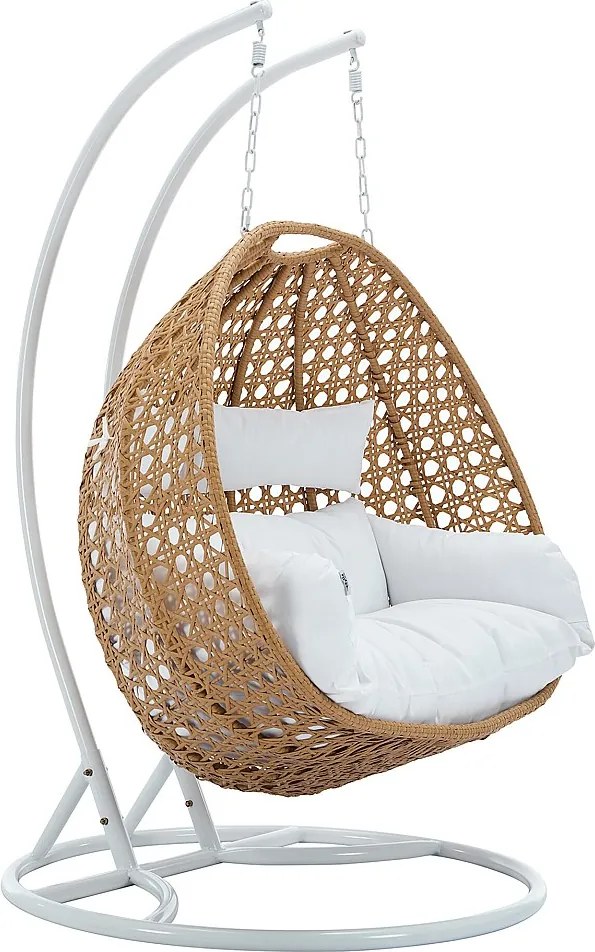 Fotel wiszący 2-osobowy z technorattanu - Naturalny jasny z białymi poduszkami - TILLO marki MYLIA