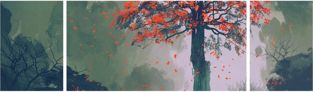 Obraz samotnego czerwonego drzewa (170x50 cm)