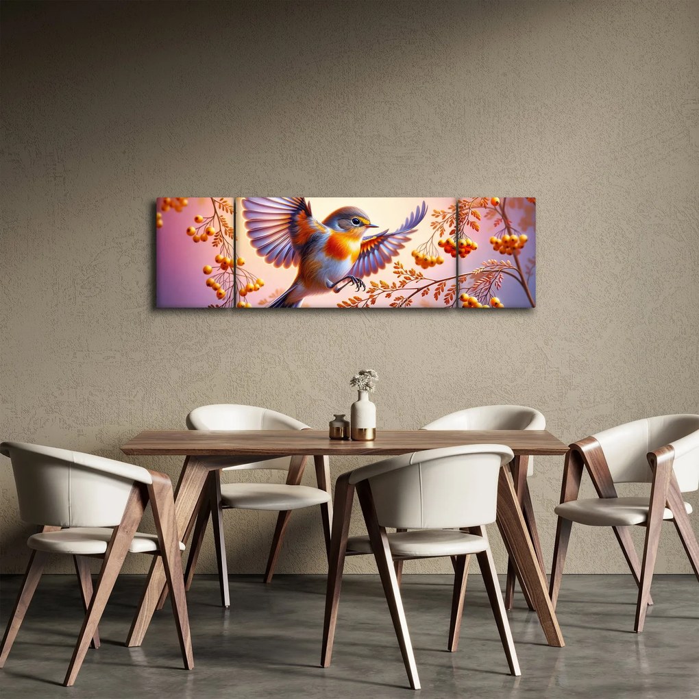 Obraz - Ptak z jarzębiną (170x50 cm)