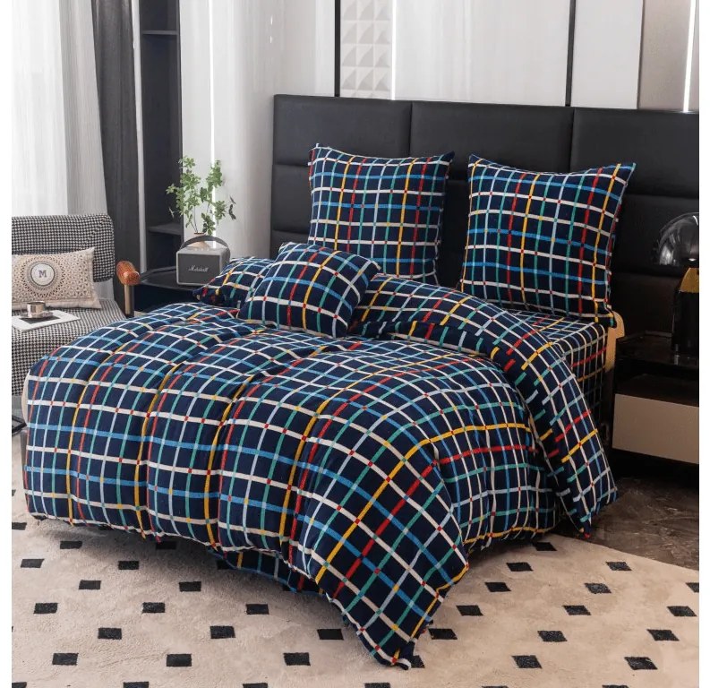 PrzytulneMieszkanie.pl PrzytulneMieszkanie.pl Pościel z mikropluszu GRID ciemnoniebieska Rozmiar pościeli: 70 x 90 cm | 140 x 200 cm