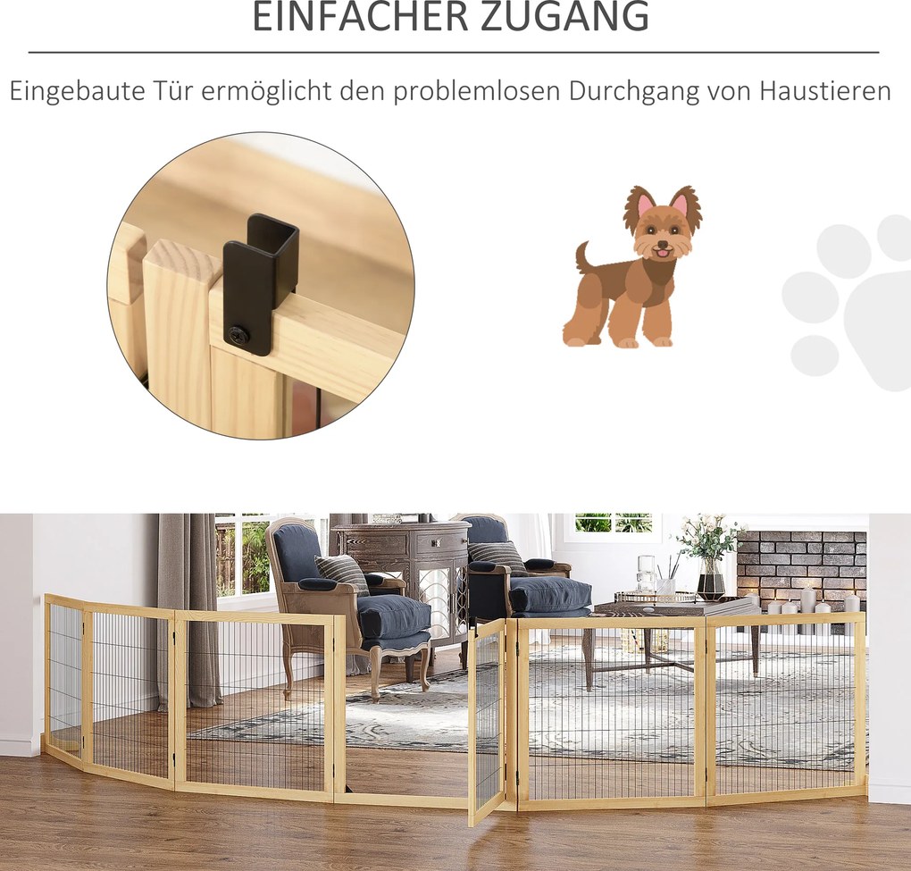 PawHut Ogrodzenia Dla Bydla - Ogrodzenie Dla Psów, Ogrodzenie Drewniane, Ogrodzenie Składane 432x36x70cm Drewno Sosnowe Naturalny | Aosom PL