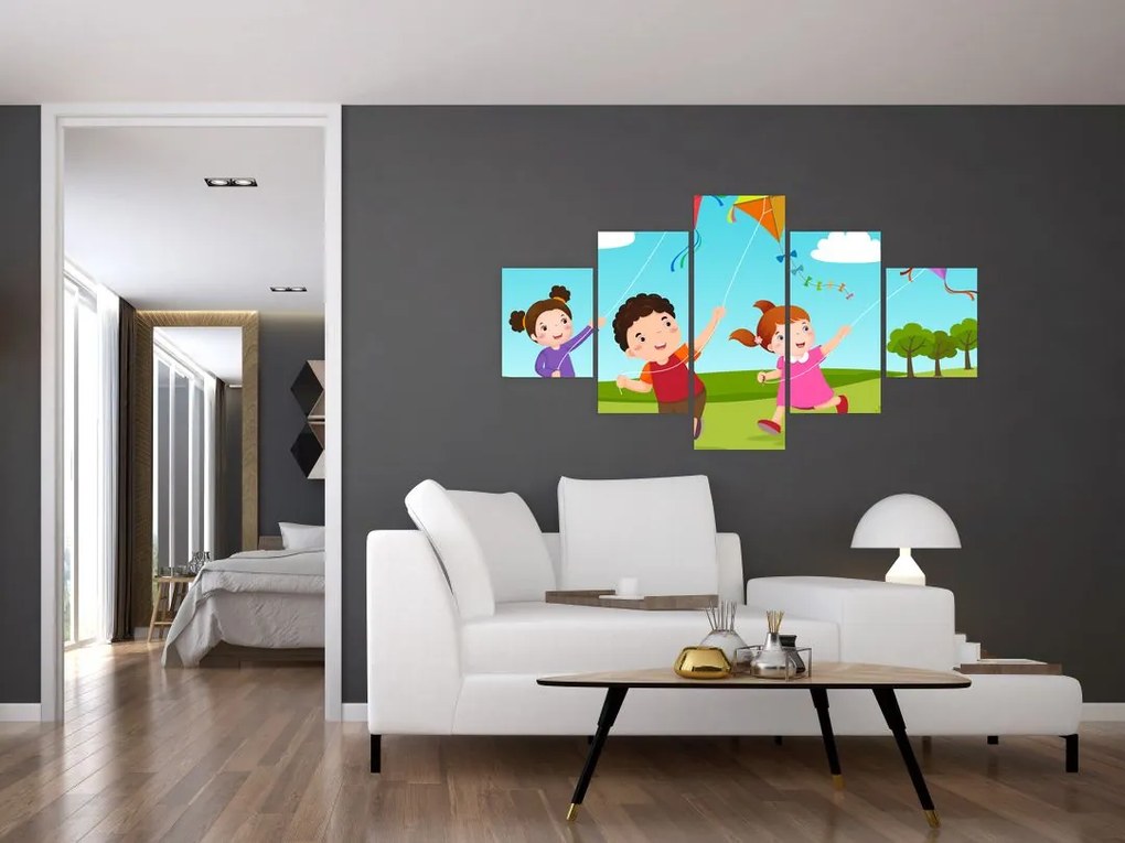 Obraz - Dzieci latają latawcem (125x70 cm)