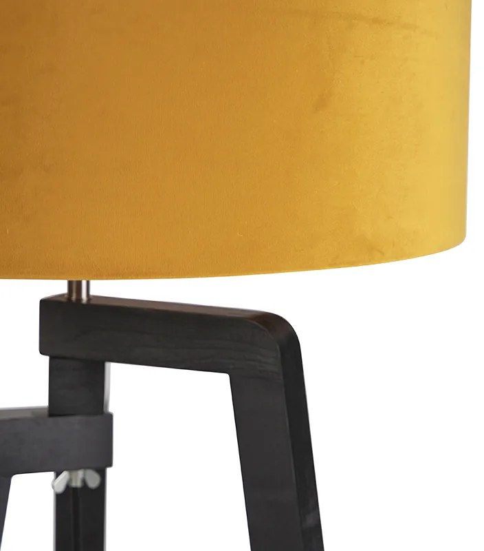 Lampa stojąca trójnóg czarna z żółtym kloszem i złotem 50 cm - PurosWiejski/ Rustykalny / Vintage Oswietlenie wewnetrzne