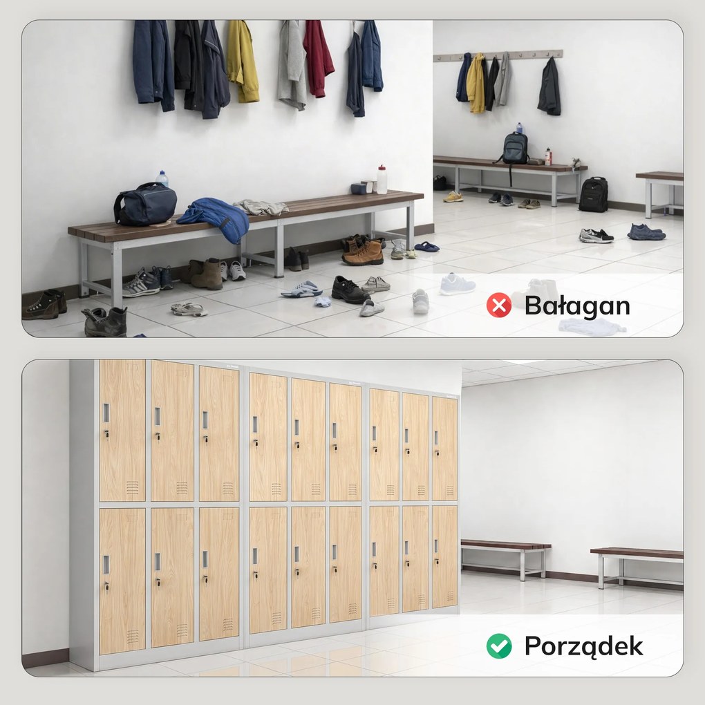 Szafa socjalna ubraniowa 6-drzwiowa szara/dąb sonoma, 900x1850x450 mm: IGOR Eco Design