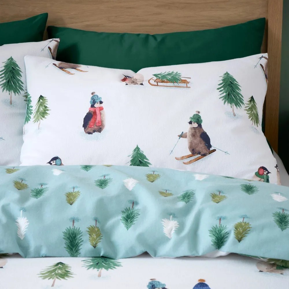 Biała flanelowa pościel dwuosobowa 230x220 cm Snowy Penguin – Catherine Lansfield