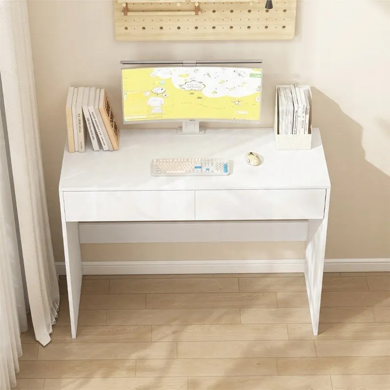 Nowoczesne białe biurko komputerowe z 2 szufladami w stylu loftowym, blat toaletowy 100 cm