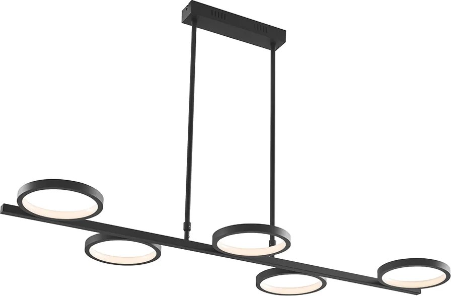 Nowoczesna lampa wisząca czarna z wbudowanym LED-em, 3-stopniowa regulacja jasności, 5-światłowa - Vivé