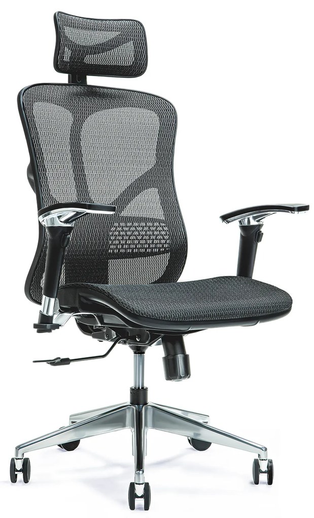 Wygodny fotel biurowy ergonomiczny Ergo 500. Fotel tapicerowany przewiewną siatką Mesh, 5 kolorów do wyboru. Fotel ma regulowane oparcie, podłokietniki. wysokość zagłówka. Nowoczesne meble biurowe.