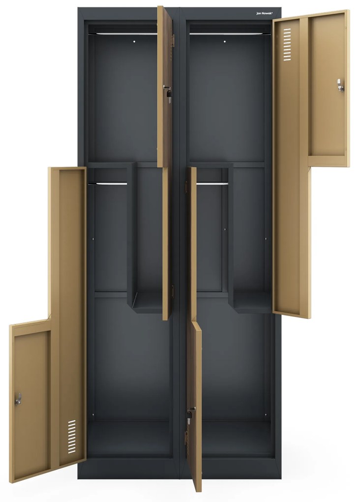 Szafa socjalna ubraniowa typu l, czterokomorowa, antracytowa/orzech, 800x1850x450 mm: JULIA Eco Design