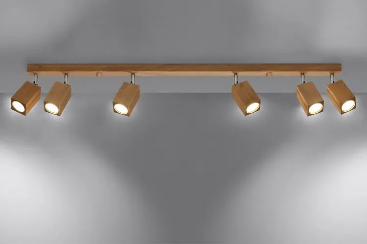 Drewniany plafon z 6 reflektorami - 4X S483 K7-M25