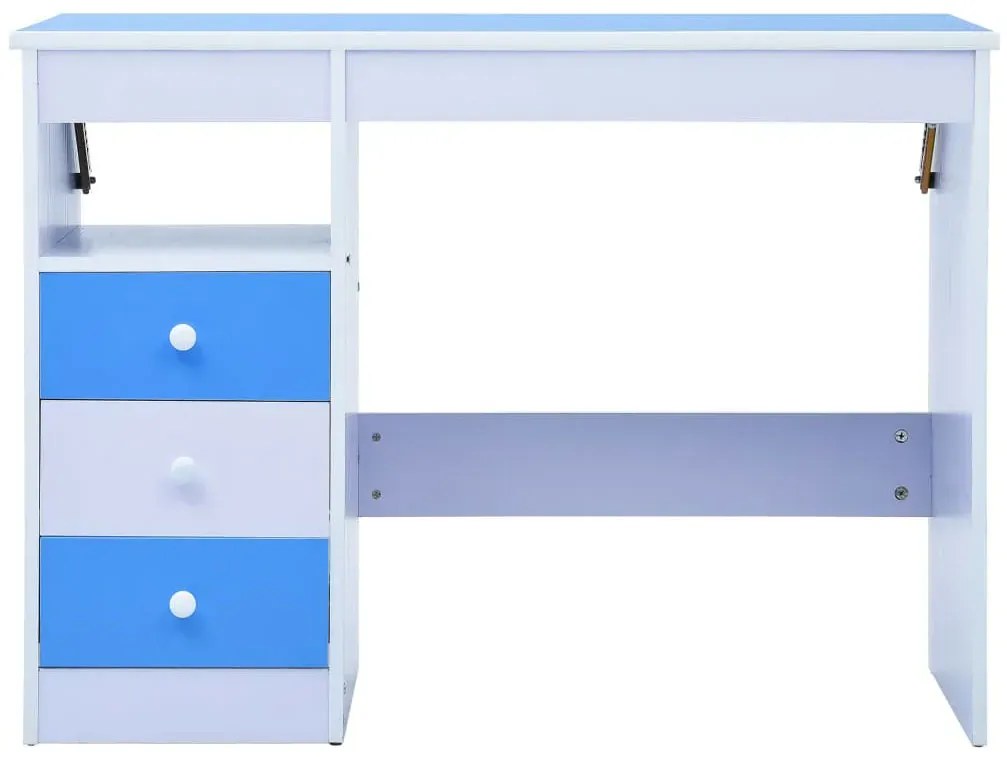 Niebiesko-białe biurko z uchylnym blatem do rysowania dziecięce K7-E65