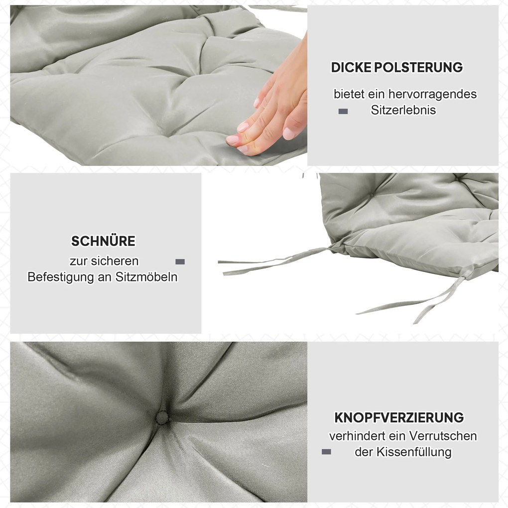 Outsunny Zestaw 2 poduszek na siedzisko, 98 x 50 cm poduszki na krzesła z taśmami, pokrowiec materiałowy, 8cm grubości jasnoszary | Aosom PL