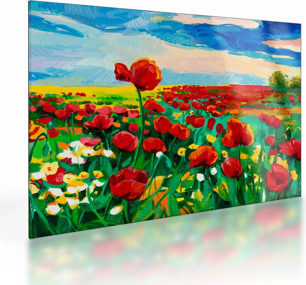 Obraz na szkle pola z makami (70x50 cm)