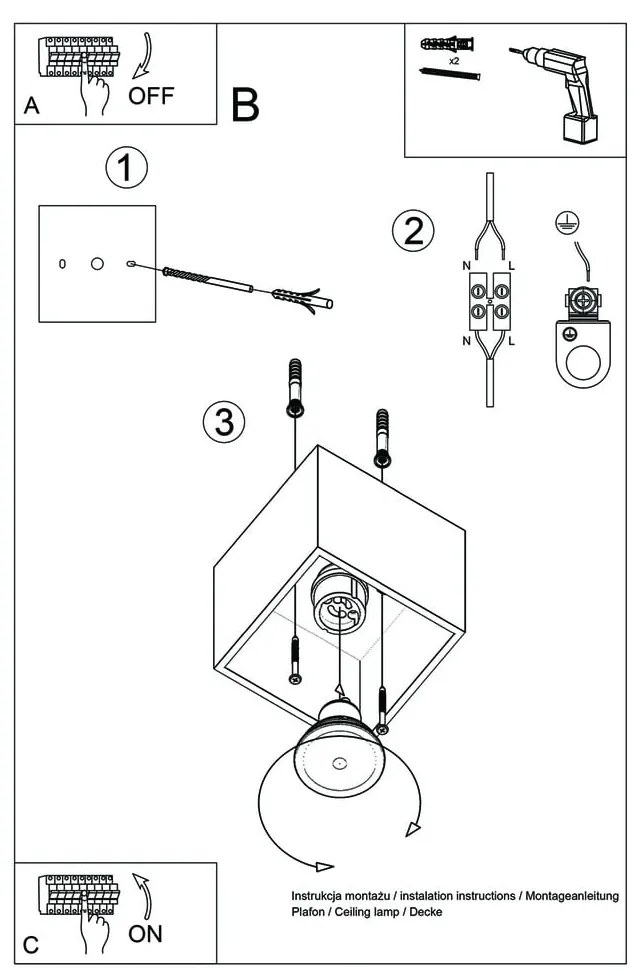 Szara lampa punktowa 10x10 cm Geo – Sollux