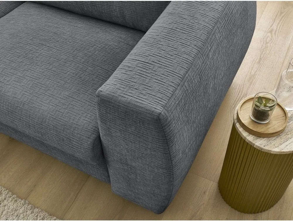 Ciemnoszara rozkładana sofa do spania z tkaniny szenilowej 240 cm Hugo – Bobochic Paris